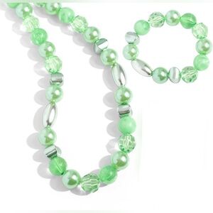 Elegant Green Beaded Necklace and Bracelet Set
